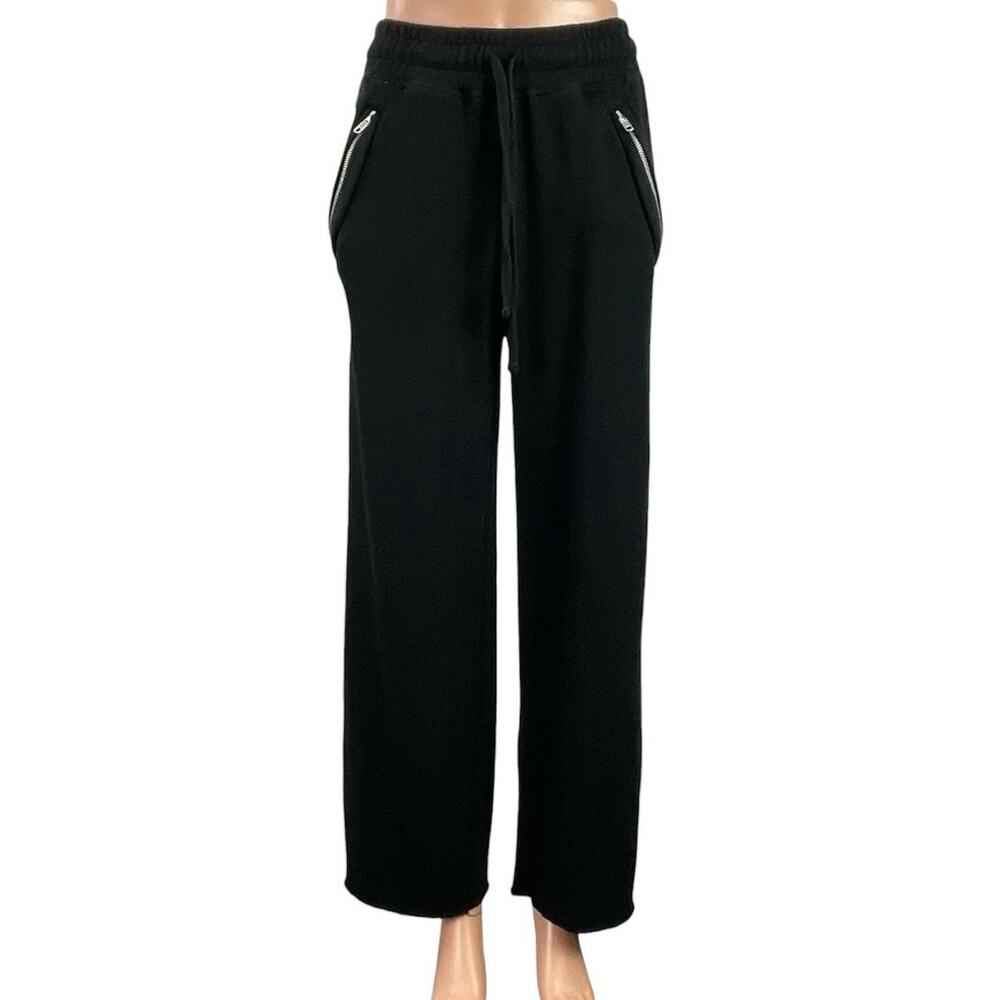 Sincerely Jules for Bandier Black Zip Packet High Rise Wide Leg Sweat Pants Sz M